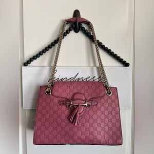 GUCCI Emily SoHo Pink Shoulder Bag Gold Chain Leather Purse Guccissima Large HP